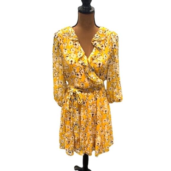 Karl Lagerfeld Paris Chiffon Floral Print V-Neck Ruffle Mini Dress – NWT Size 6 - Picture 2 of 15